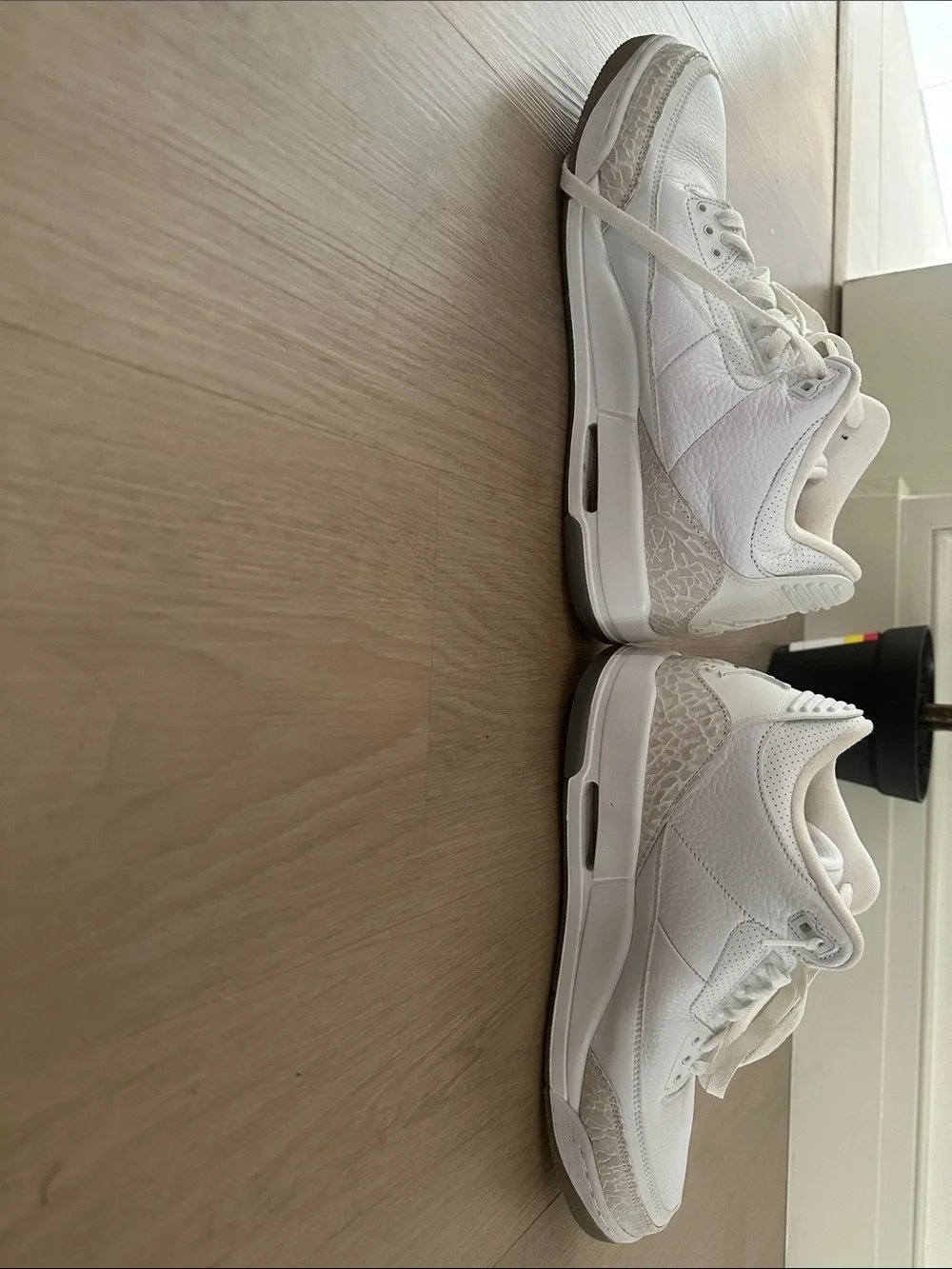 Classic Air Jordan 4 White Leather Sneakers with Cream Elephant Print